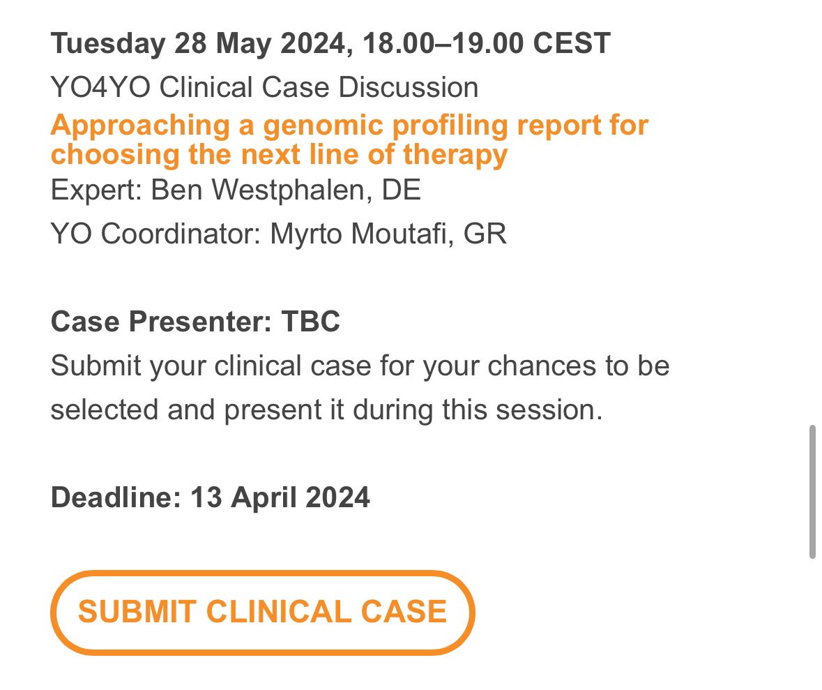 To all #YoungOncologists and @myESMO member: have you received #ESMOYOC email today? Don’t miss the opportunity to submit your case for the next #YO4YO session with super faculty @BenWestphalen & @mkmoutafi !!!! Here the link: esmo.formstack.com/forms/esmo_yo_…