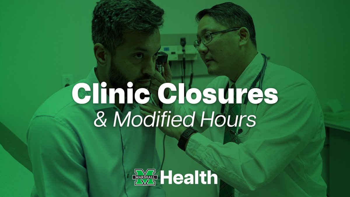 The following Marshall Health clinics will be closed Friday, March 29. • Marshall Cardiology • Marshall Dentistry & Oral Surgery • Marshall Internal Medicine • Marshall Neurosciences • Marshall OB/GYN • Marshall Orthopaedics Learn more: bit.ly/3TB3VUY
