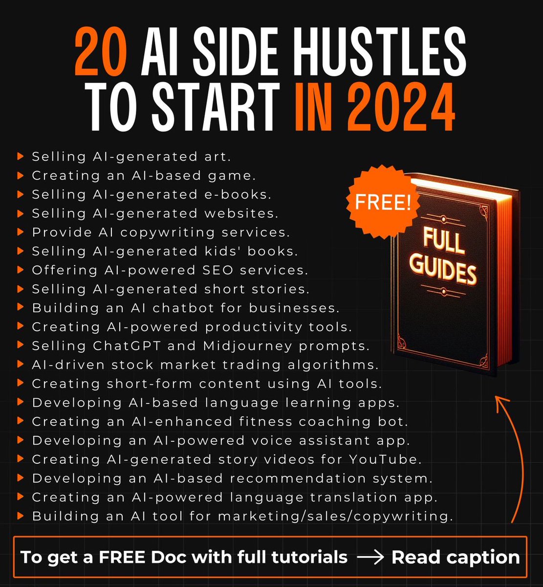 AndrewBolis's tweet image. Quit your 9-5 in 2024.

AI side hustle can make you $10,000/month!

So, I have curated this guide to help you START one.

For 24 hrs only, it's FREE

📌 To get this free guide:

1.  Repost this post
2.  Comment "Hustle"
3.  Follow me for DM