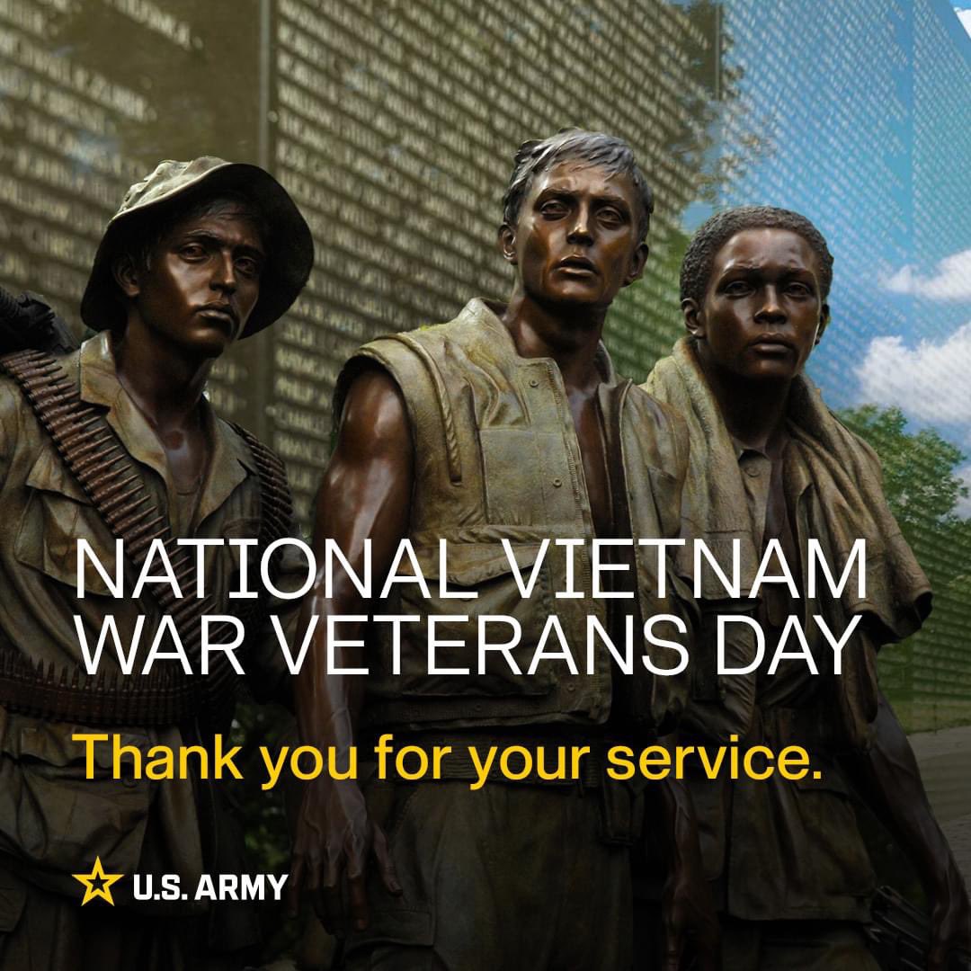 Today, as we observe #NationalVietnamVeteransDay, we honor the brave #veterans who selflessly served and sacrificed for our country. Although many were not given an option to enlist, they joined those who volunteered and fearlessly fought with bravery and valor. #ArmyVeterans
