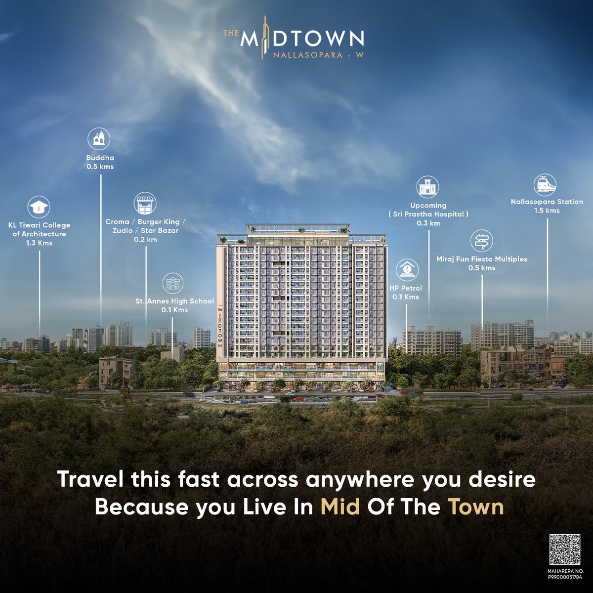 Midtown gives you a holistic view that everything is made according to your convenience because you live #InTheMidOfTheTown

St. Annes High School 0.1 Kms

HP Petrol 0.1 Kms

Croma / Burger King /
Zudio / Star Bazar 0.2 km

Upcoming ( Sri Prastha Hospital ) 0.3 km