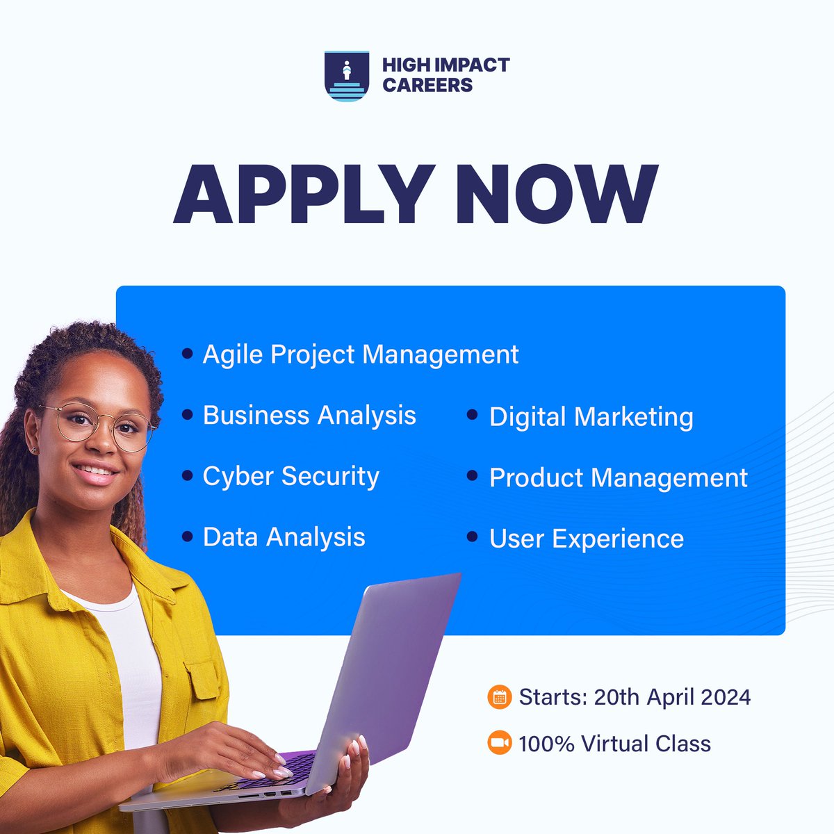 Join @HighImpact01’s Bootcamp in April 2024, Take One Of These Courses & Switch Into a Tech or a Non Tech Role: •Agile Project Management •Business Analysis •Cyber Security •Data Analysis •Product Management •User Experience Enrol via highimpactcareers.co.uk/bootcamp/.