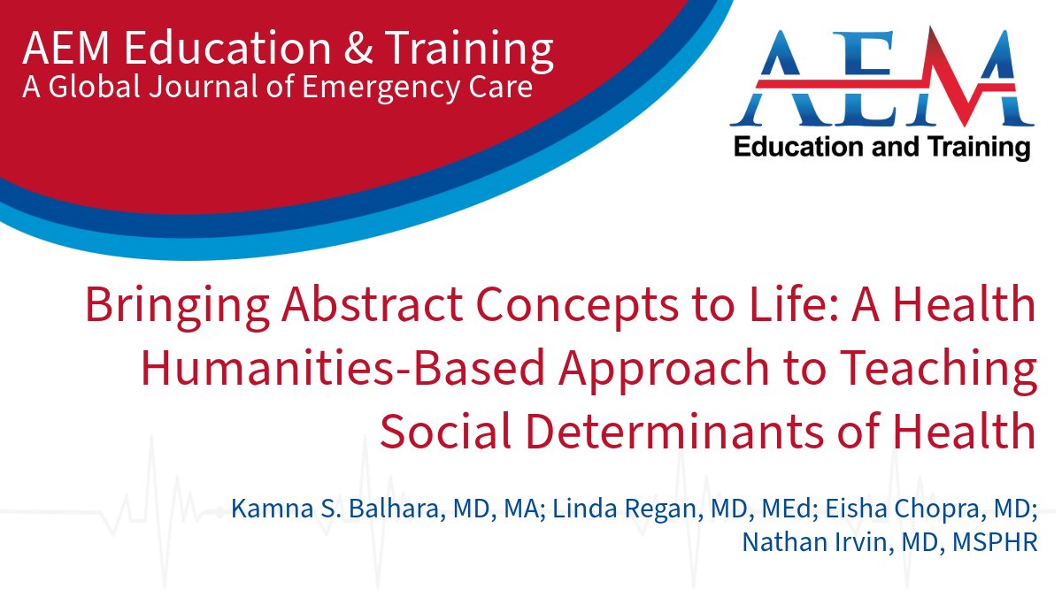 The health humanities (HH), an inclusive transdisciplinary field combining arts, humanities, and social justice, may represent a novel unexplored approach toward incorporating social determinants of health in graduate #MedEd. Read now: ow.ly/gr4e50QGaiM