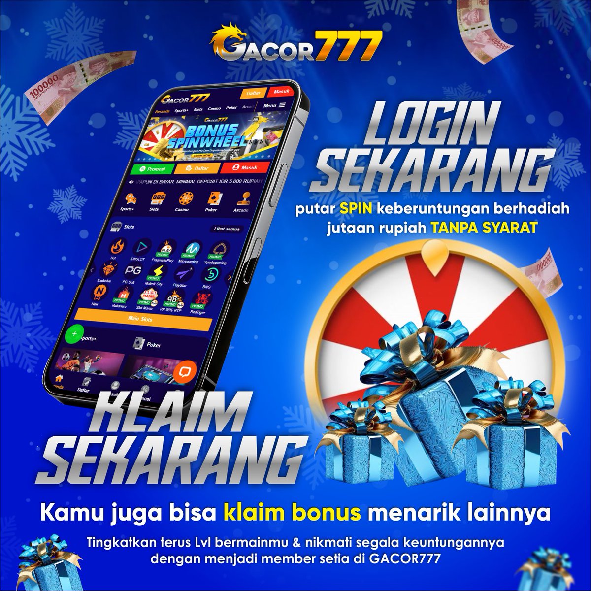 Login sekarang juga dan klaim spinwheel nya ,banyak hadiah besar menati kamu!!
#gacor77