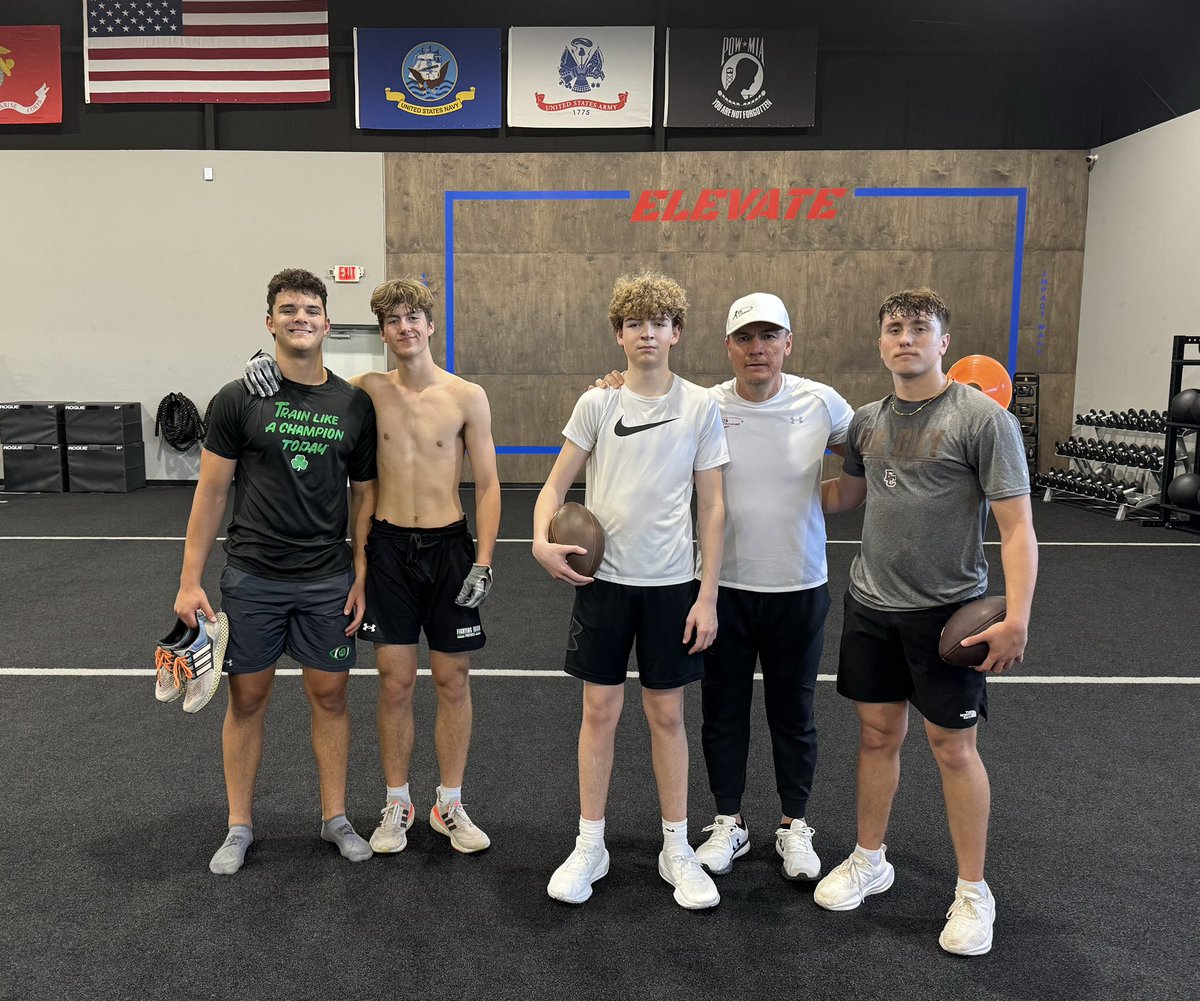 QB WORK, 2025 Elk City QB @LoganTWebb14 and 2027 Norman QB Peyton Etsell Appreciate the hands from Bishop McGuiness Athletes Hudson Akin and @and1drew_harris #Hands @MossisMadu ya boys don’t stop working!!