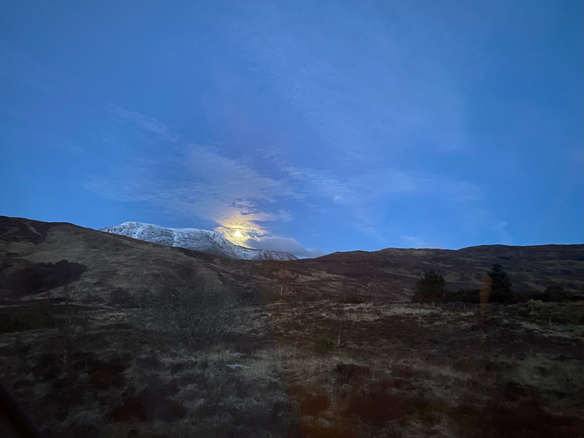 A full moon over the snowy caps of Ben Nevis captured by Javier Navarro, our Facility Manager at Waterfront Lodge.