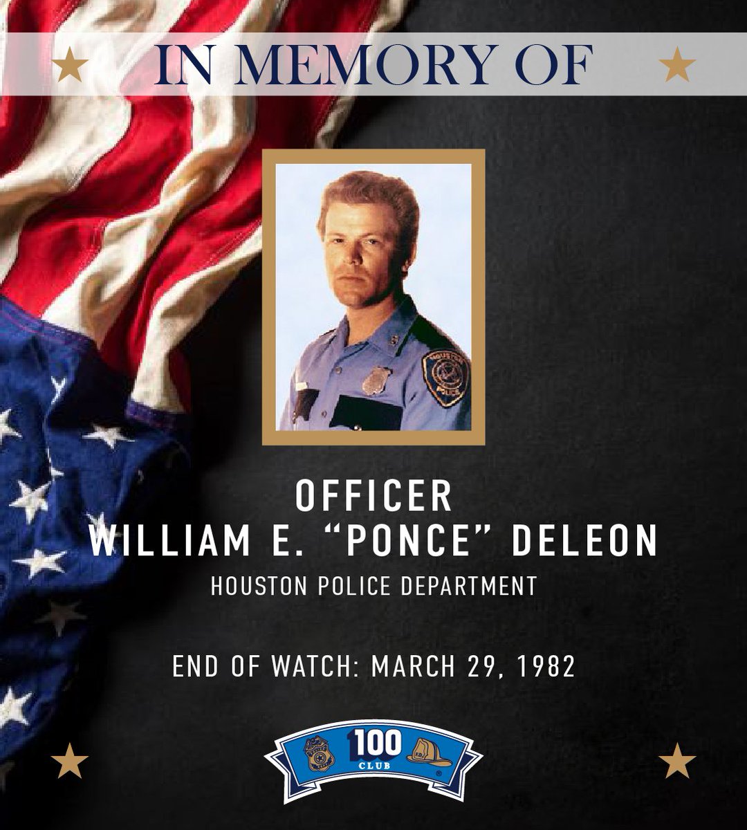 In remembrance of @houstonpolice Officer William E. “Ponce” DeLeon who was killed in the line of duty when he was struck by a drunk driver during a traffic stop. #FortheFallen #HPD
