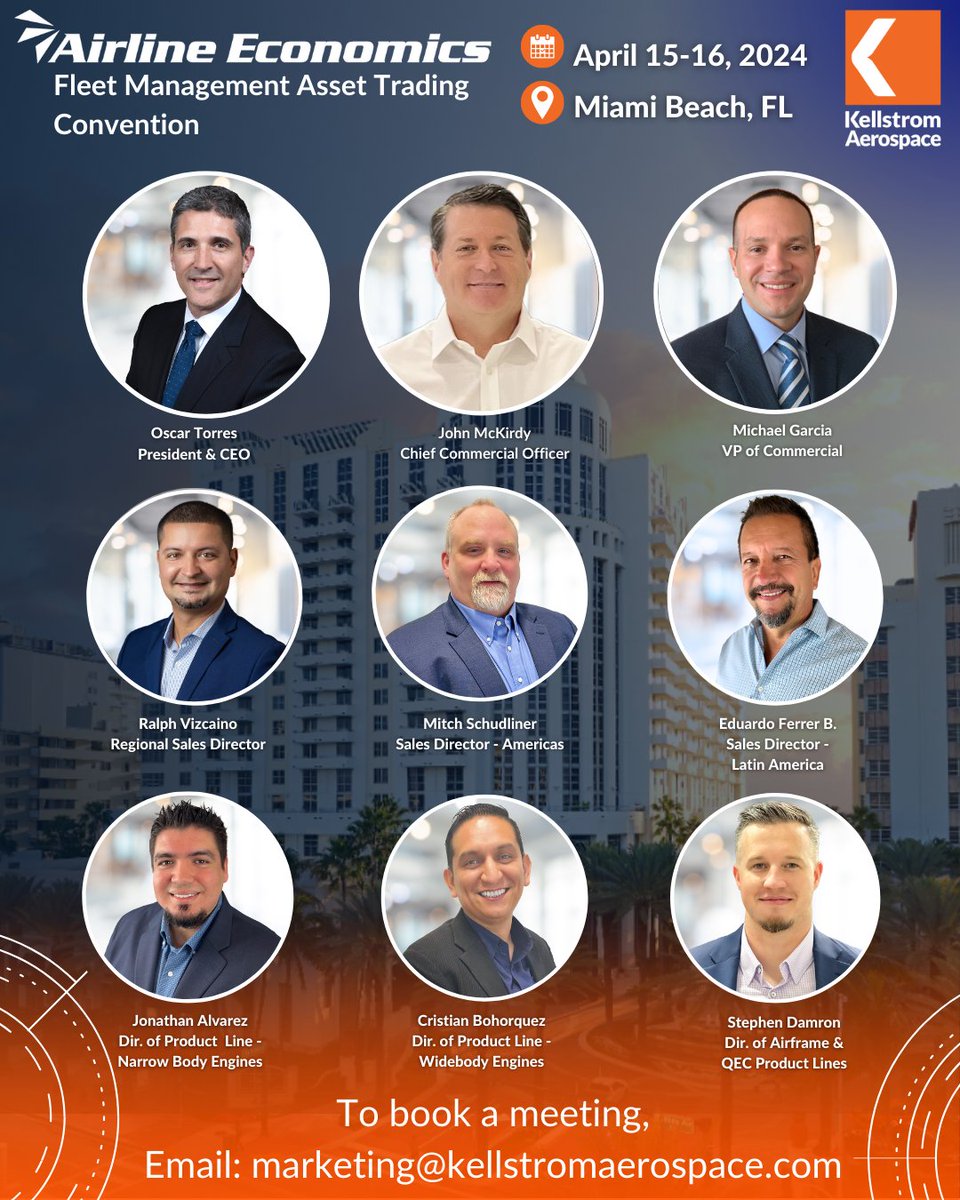 We will be attending the Airline Economics Fleet Management Asset Trading Convention in Miami Beach, FL! 🌴Schedule a meeting in advance with our team via email at 📩 marketing@kellstromaerospace.com! 

#AirlineEconomics #KellstromAerospace #Aviation #AviationNetworking