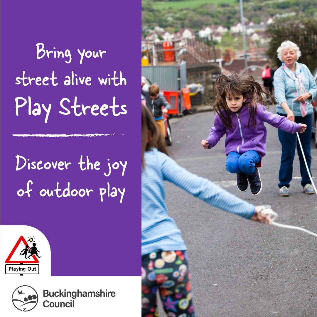 Play Streets means playing outdoors, safely &amp; together! Get your neighbours involved, close your street off to traffic &amp; create a safe place for children to play this summer!
orlo.uk/pM3Kn  ☀️⚽️🥏🧒👧

<a href="/playingout/">Playing Out</a> @bucksfamilyinfo <a href="/Bucks_Highways/">Buckinghamshire Highways</a>  #PlayStreets