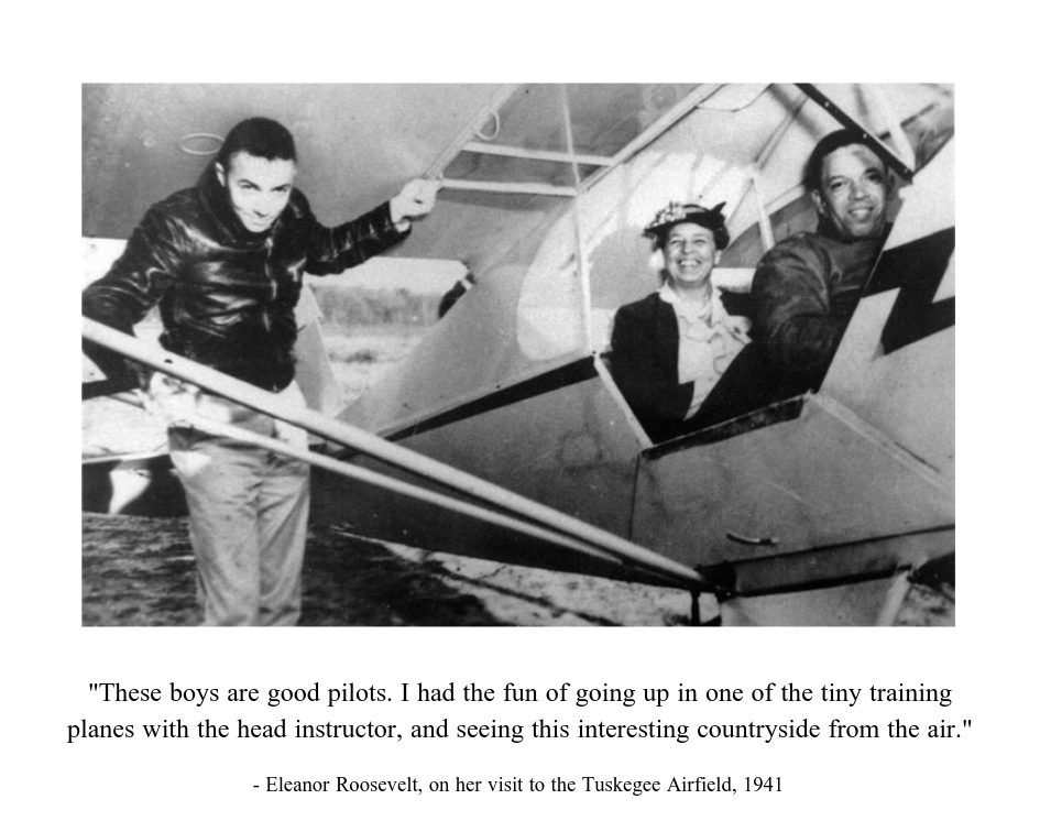 On March 29, 1941, First Lady Eleanor Roosevelt visited Tuskegee’s airfield, and met Charles Alfred Anderson, the first, and at that time only, African American. It was the first time in history that a First Lady of the U.S. flew with a black man at the controls. #WeRememberThem