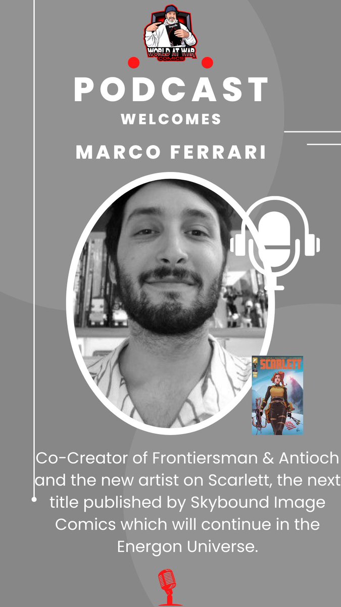 My next guest is @marcoferrarink , co-creator and artist on Frontiersman and Antioch and now artist on the anticipated Scarlett coming this June as part of the Energon Universe with writer Kelly Thompson! @79SemiFinalist 
Had a blast talking with Marco!! Watch on YouTube or