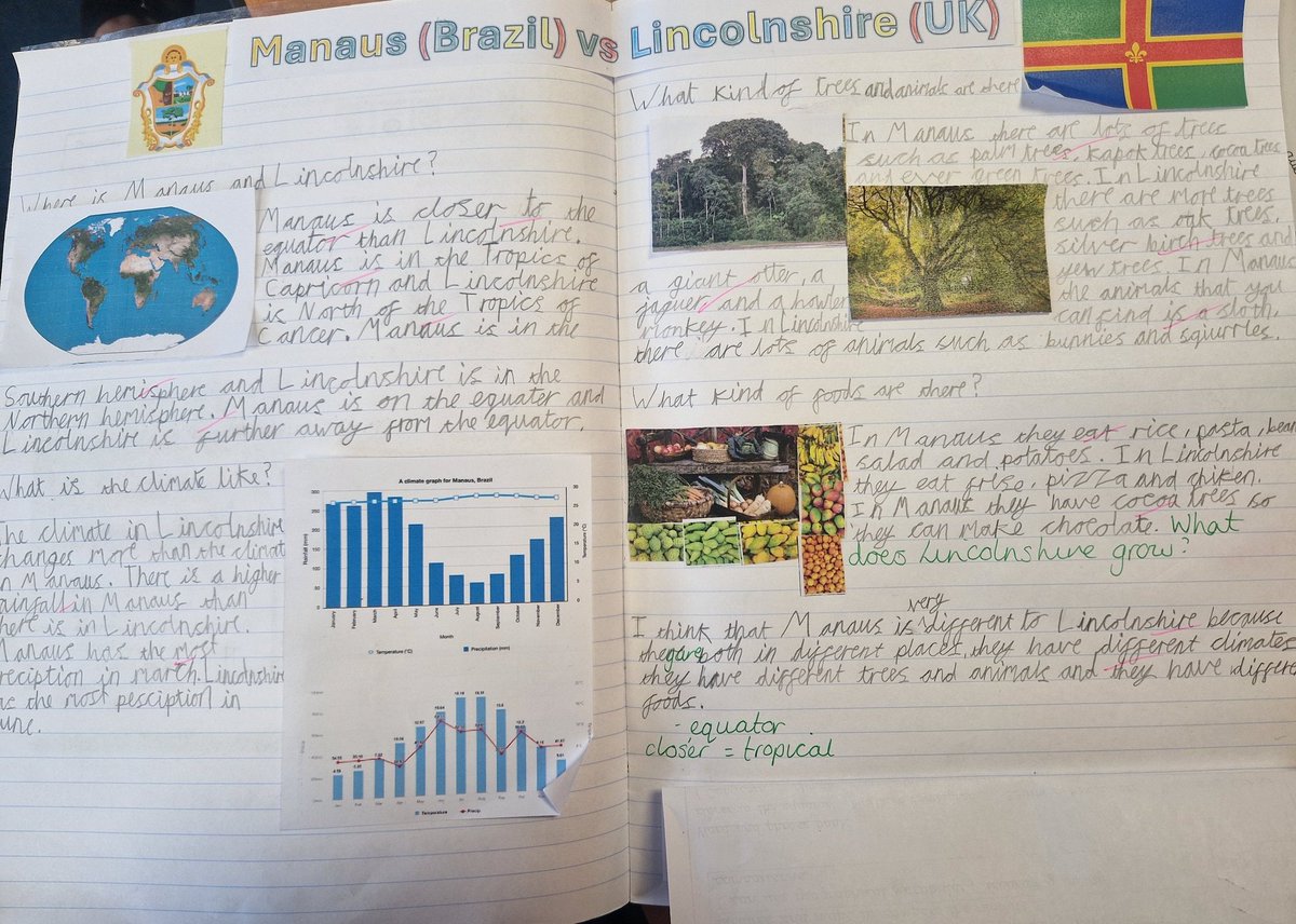 To finish off our geography this term, we compared Manaus in Brazil to Lincolnshire. We have learnt how significant the impact of being located so close to the equator has on so many aspects, such as climate, food produce and the plants and animals from that biome!