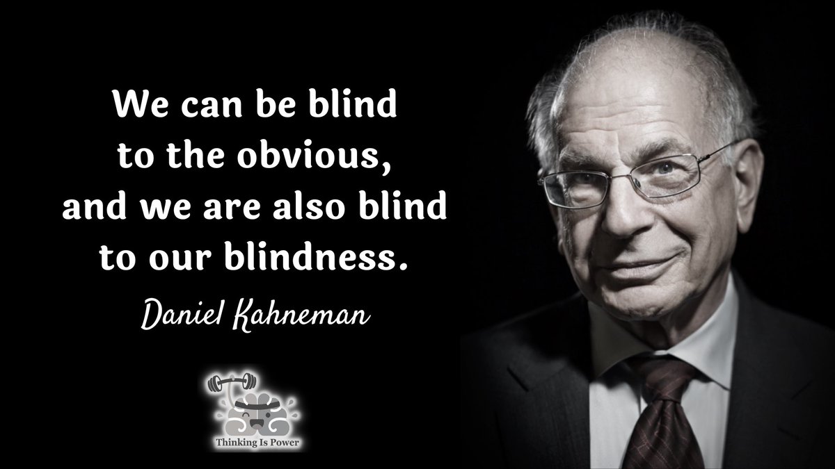 We’re often unaware of our blind spots, which makes it difficult to recognize errors in our thinking. To become better thinkers, we must question our biases & assumptions, & avoid jumping to conclusions. Quote: Daniel Kahneman, “Thinking, Fast and Slow” He will be missed.