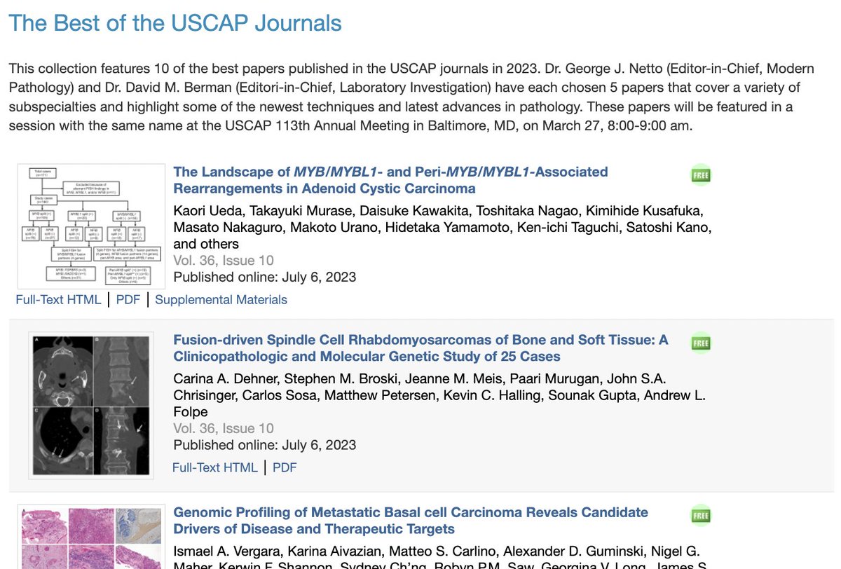 The Best of the #USCAP Journals is available online! #USCAP2024 Each of the 10 papers that were chosen by Dr. George Netto (@DrNetto) (Editor-in-Chief, @ModernPathology) and Dr. David Berman (Editor-in-Chief, @LIjournal) are free for a limited time! laboratoryinvestigation.org/best_of_uscap