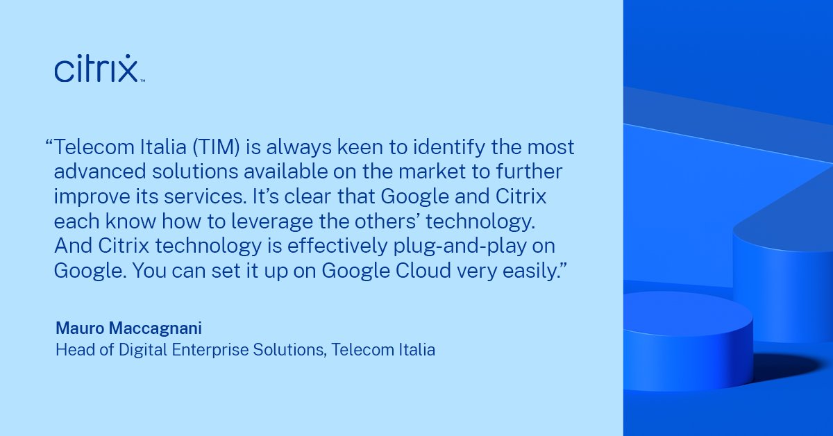 When Telecom Italia needed to accelerate their migration from on-prem to the cloud, Citrix & @googlecloud's partnership helped make it easy. See how this simple migration allowed this ICT group greater flexibility, scalability, and responsiveness. spr.ly/6014kSR3q #DaaS