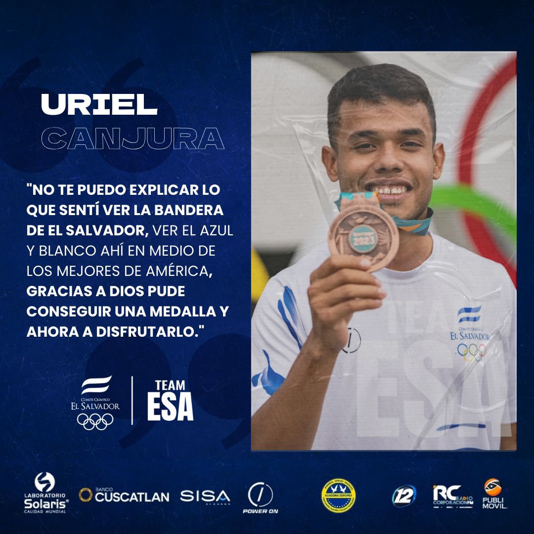 #LaFrase 💬 Uriel Canjura tras haber ganado la medalla de bronce 🥉 en bádminton 🏸 individual masculino en los Juegos Panamericanos Santiago 2023 🇨🇱. #TeamESA 🇸🇻