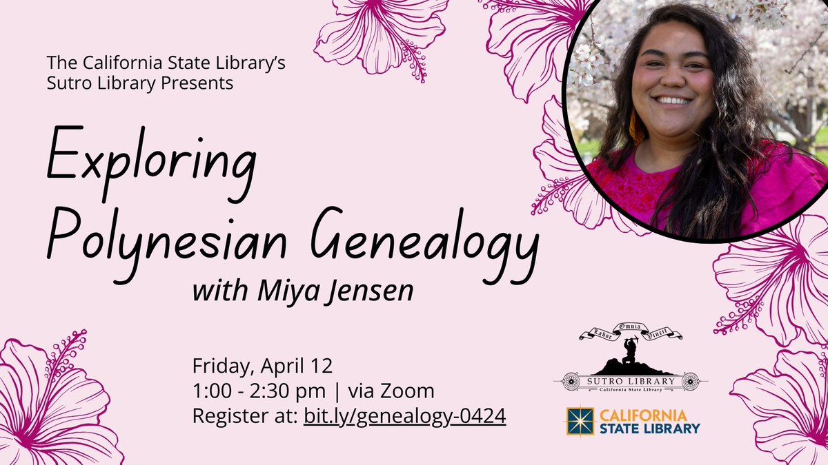Explore #Polynesian family history at a free #genealogy talk, 4/12 at 1pm! Join speaker Miya Jensen as she discusses the culture of genealogy in #Oceania, the variety of records available, and the wealth of knowledge via Oral Genealogies of the Pacific. bit.ly/genealogy-0424