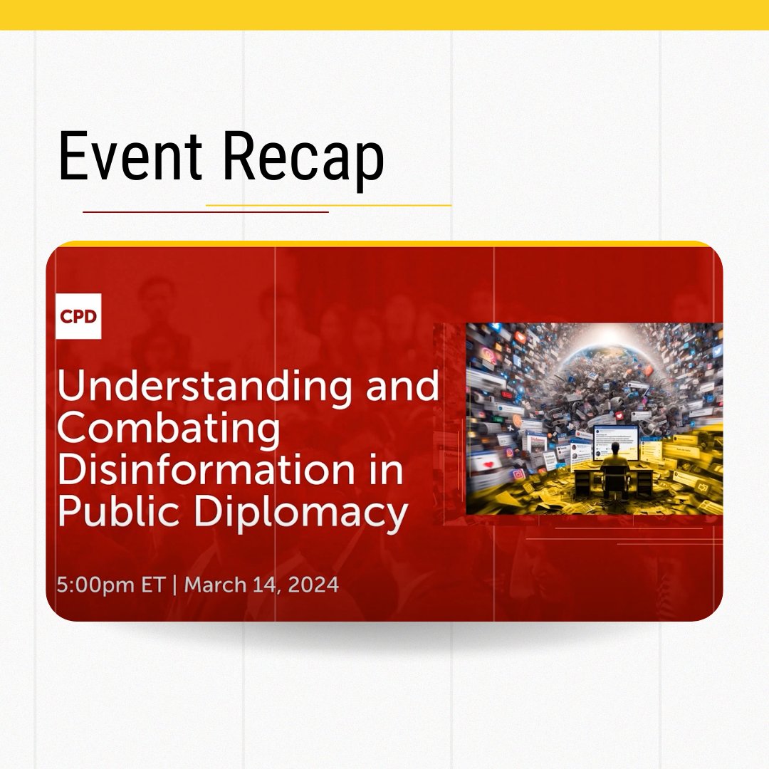 Watch a recording of our event on combating #disinformation in #publicdiplomacy, featuring Erik Nisbet of @NU_SoC, @JosephineLukito and @EthanVPorter. The event explored disinformation’s threat to global discourse and strategies to combat it. bit.ly/3TB9a6U