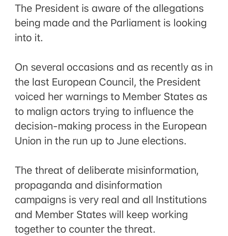 A spokesperson for the European Parliament president, Roberta Metsola, said the parliament is looking into the allegations of Russian interference.