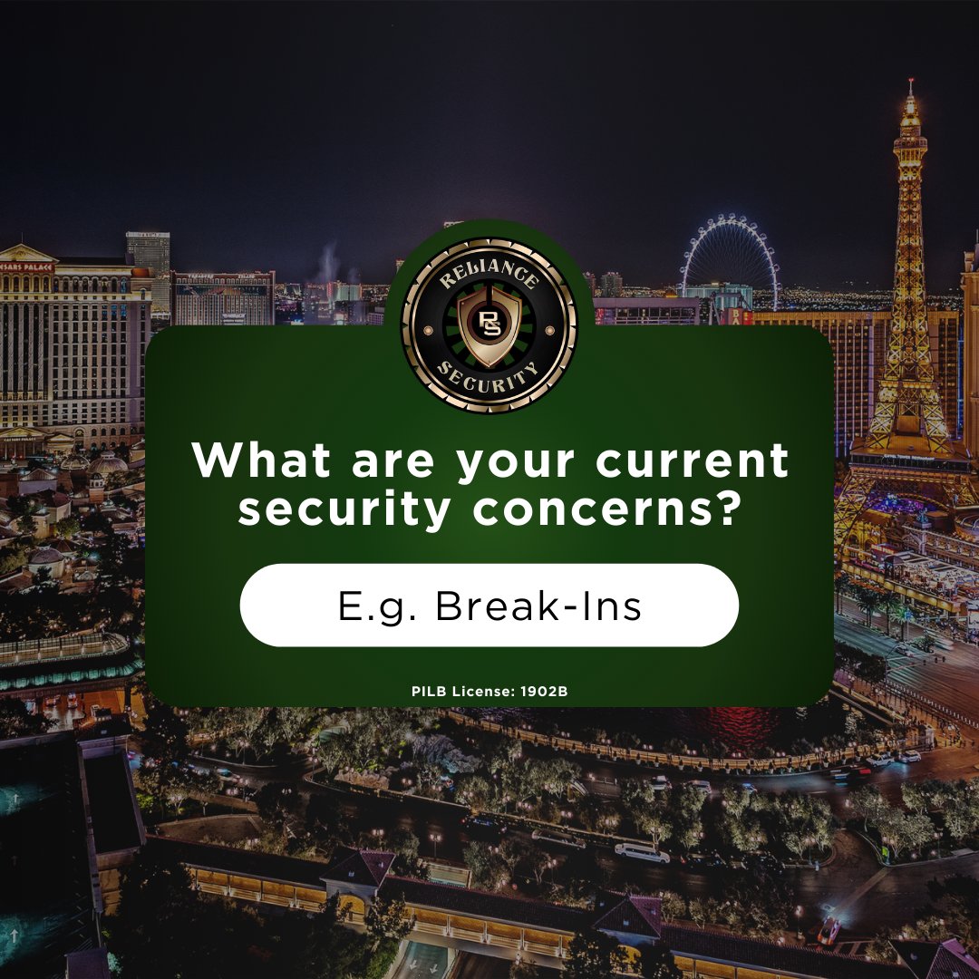 RelianceTrac's tweet photo. As a business owner in Las Vegas, what are your current security concerns? 🤔 Let us know in the comments!

Whether it's break-ins, vandalism, or theft, Reliance Security is ready to create a tailor-made security solution for you and your business!
🔗: https://t.co/uFGLHNMbWf https://t.co/NPpMAhC0Cu