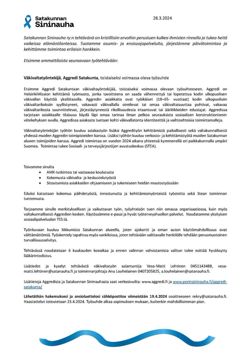 vesleh's tweet photo. Nyt ois vaikuttavaa väkivaltatyötä tarjolla, parhaassa porukassa. Paikallisesti @porinsininauha, ja valtakunnallisesti koko @Aggredi_'n porukka. 
Toistaiseksi voimassa oleva työsuhde.
Mä kerron mielelläni lisää. 😊
#väkivaltatyö #aggredi #satakunnansininauha #Satakunta #pori https://t.co/rUffAdTSsK
