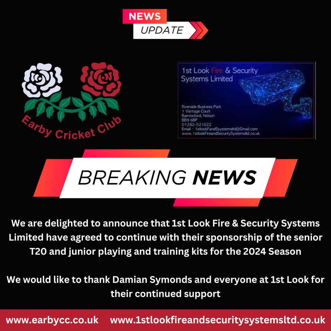 Sponsorship News Fantastic news to start the Easter weekend Many thanks to Damian Symonds and everyone at @1stCctv for the continued support 👏👏