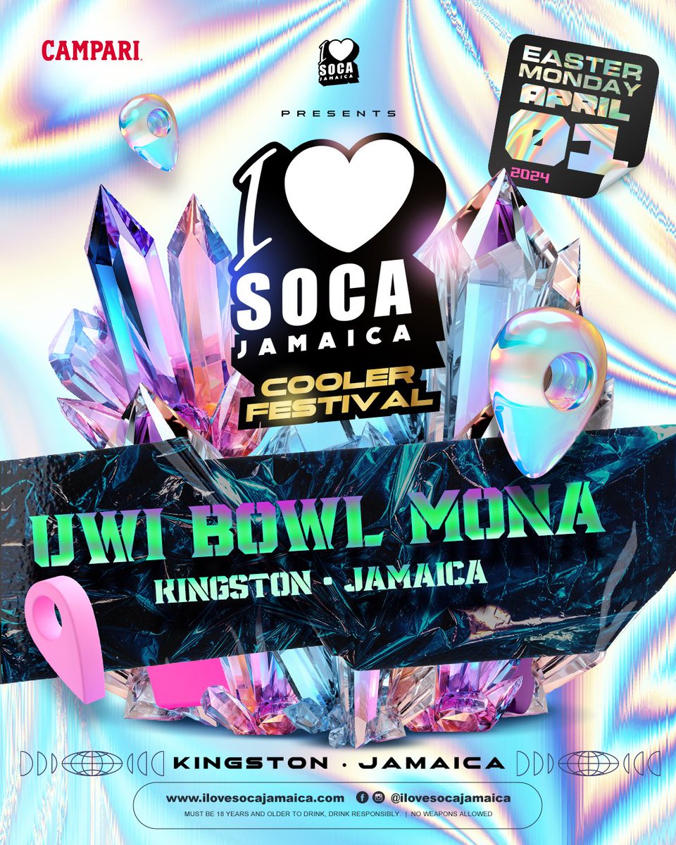 Fete with us on Easter Monday with SAFE &amp; SECURE parking at the UWI, MONA BOWL📍 

@iLoveSocaJamaica’
COOLER FESTIVAL
Mon April 1st 2024
UWI MONA BOWL 🇯🇲
5pm until

PRESOLD Tickets Available ONLINE at: Ilovesocajamaica.com. Click the link in our bio to purchase.

#iLoveSocaJa