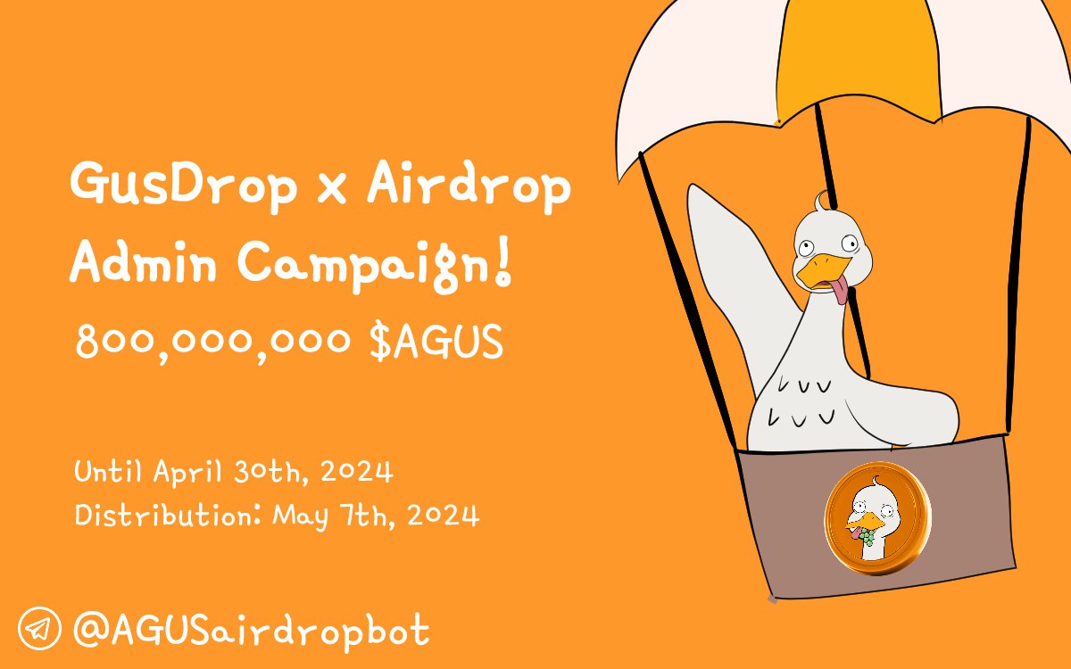 💧 AGUS Airdrop💧

🏆 Task:          ➕  150,000 AGUS for 4000 random participants each.

👨‍👩‍👧 Referral:   ➕  200 Milllion AGUS for top 500 refferrers.

🔛 Airdrop Link &amp; Information: t.me/AirdropStar/68…

#cryptocurrency #Airdrop #Bitcoin #AGUS #Airdropstario <a href="/agusthegoose/">AGUS the goose</a>