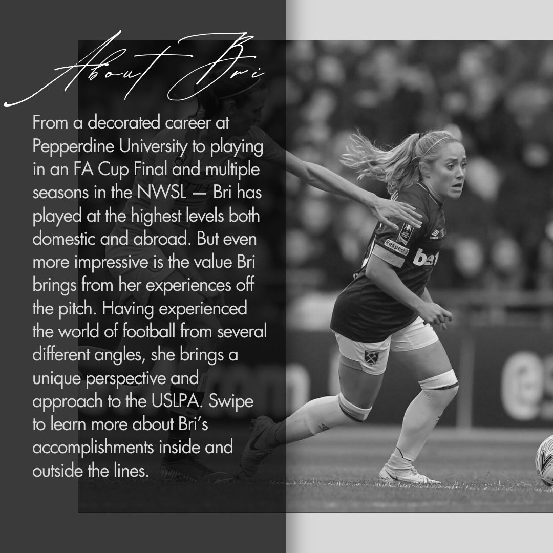 USLPlayers's tweet image. As we wrap up #WomensHistoryMonth, we are delighted to introduce the USLPA's first ever female hire, Bri Visalli.

Bri's rich experience both on the pitch and off brings a unique perspective to the USLPA and goes hand in hand with our mission to serve and support our players.