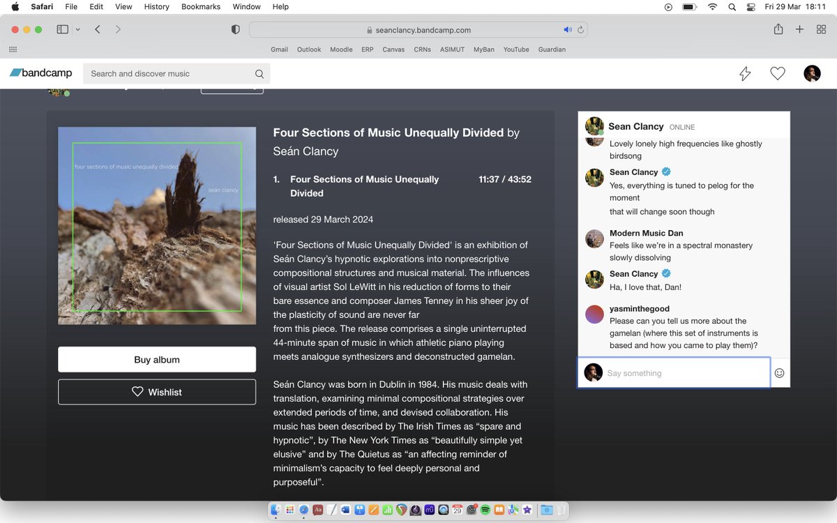 not too late to join Seán Clancy's listening party! seanclancy.bandcamp.com/live/four-sect… beautiful sounds #BirminghamNewMusic(Dublin)
