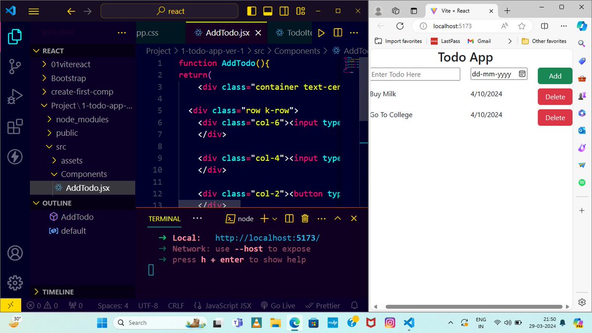 KISHANY83523643's tweet photo. #100daysofcodechallenge 
Day26
Learning...React
✅Dived deeper into React components and state management.
 ✅ToDo app built with React and styled with Bootstrap! 📝💻 Check it out 
#ReactJS #Bootstrap #WebDev #ToDoApp #Coding" https://t.co/xLFNTly2BW
