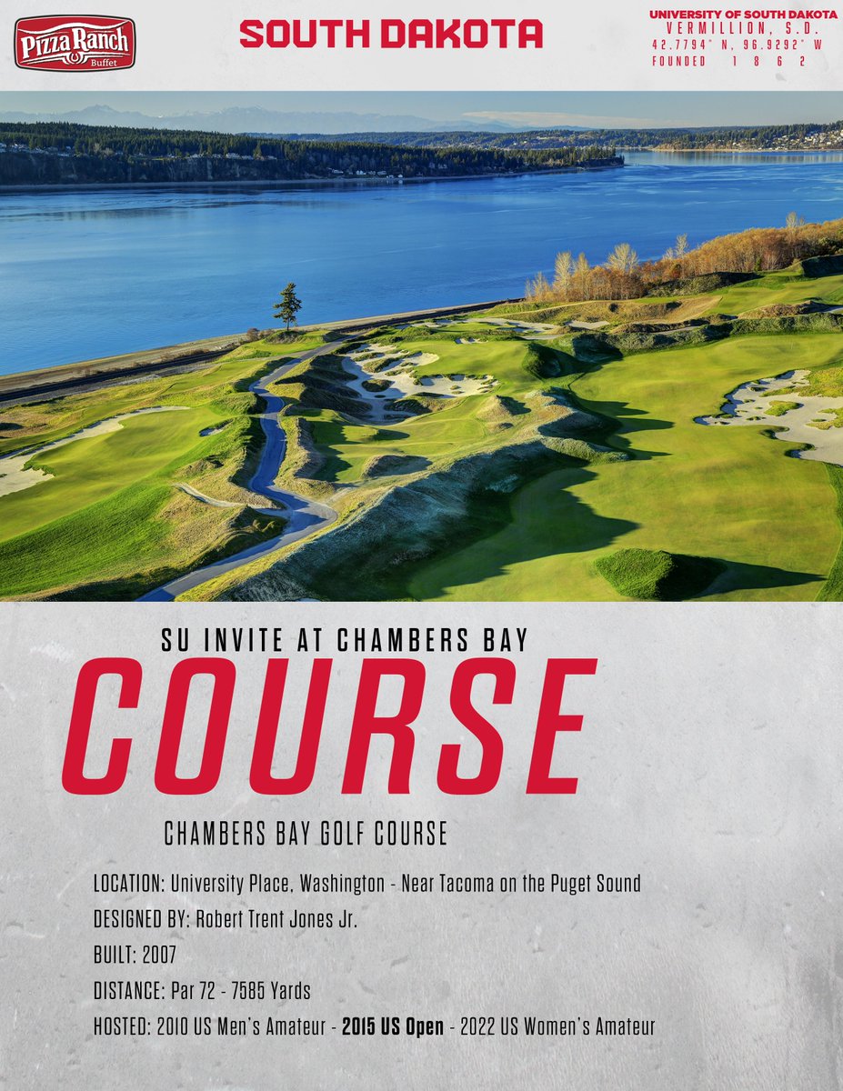 Good morning. We tee off for the final round at the SU Invite later this morning. While you wait, check out the course we've had the privilege of playing on this week. It played host to the 2015 US Open! #GoYotes x #WeAreSouthDakota