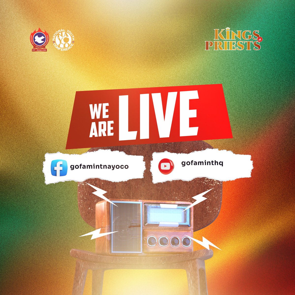 We are LIVE Facebook: fb.watch/r6CCxyqWaw/?mi…… YouTube: youtube.com/live/jnSVSAoXw…… #NAYOCO #kingsandpriests #GOFAMINT