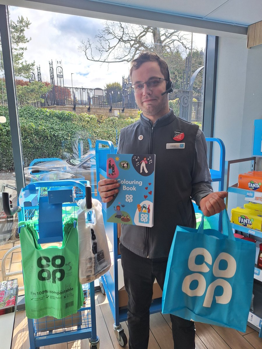 Kieran Taafe <a href="/KcTSpark/">Kieran Taafe</a>, Manager at Colinton's <a href="/coopuk/">Co-op</a> &amp; a <a href="/BloodBikesScot/">Blood Bikes Scotland</a> volunteer, will join many motorcyclists this Sunday, riding to <a href="/RIE_Lothian/">Royal Infirmary of Edinburgh</a> to deliver donations and toys to kids in hospital.
🏍 
Passed on a supply of colouring books and pencils.
<a href="/FinnCeri/">Ceri @ the Co-op</a> <a href="/Tom_MPM/">Tom Copeland</a>