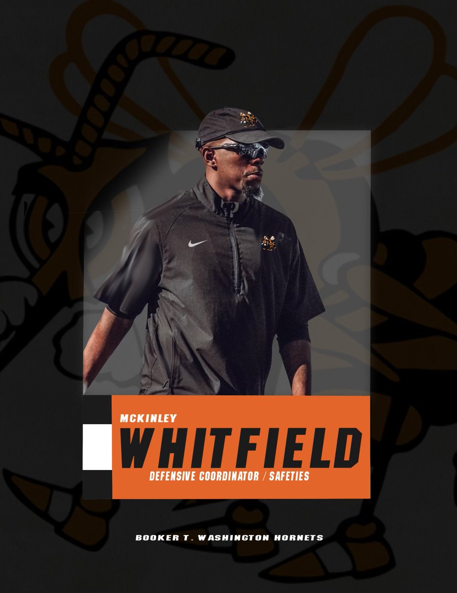 Booker T Football is excited to announce and welcome McKinley Whitfield as our new Defensive Coordinator / Safeties Coach!  #HornetNation