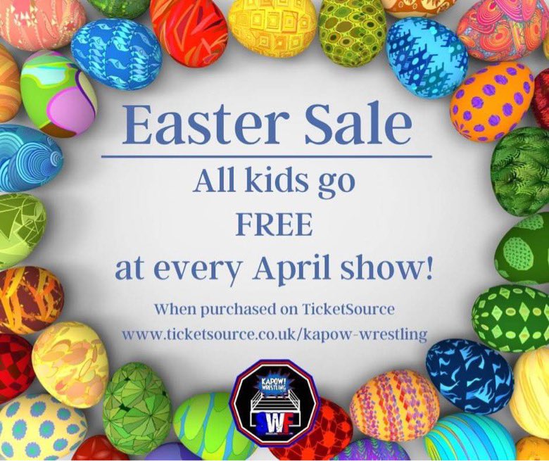 Happy Easter to all our fans! While you chow down on your chocolate eggs, why not jump over to Ticketsource and grab the whole family another treat? Don’t delay get yours today! #happyeaster #kidsgofree #familyfun #familytime #wrestling #wrestler #wrestlemania #wwe #aew #tna