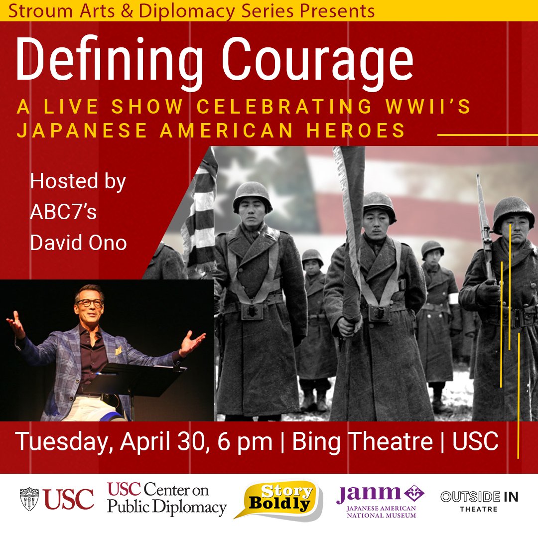 Join us at USC’s Bing Theatre on April 30 as we honor the legacy of #WWII’s Japanese American soldiers in 'Defining Courage' – a live show narrated by @abc7DavidOno. @USC's tribute to #AAPIHeritageMonth culminates in this one-night-only show!  RSVP: bit.ly/43qVsYJ