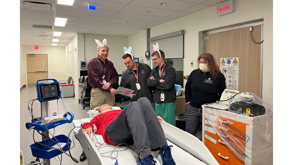 When responding to a mock code you wear bunny ears! Great to see two of our #RadResidents and our VC of Education and Chief of Thoracic Imaging in Easter attire. #OSUWexMed #RadRes #OSURadiology