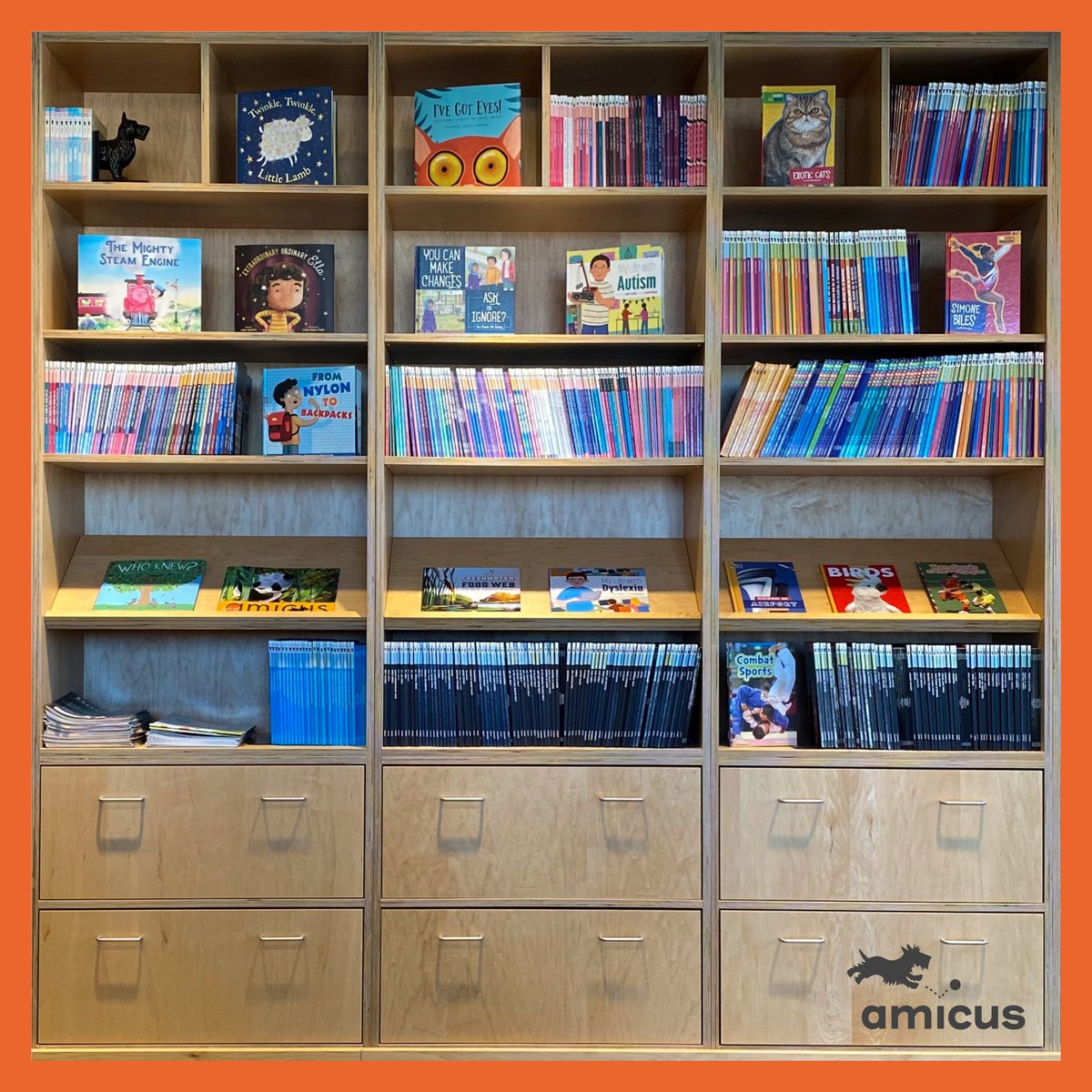 We have too many favorites to pick just one book to celebrate #ChildrensBookDay so we're sharing a whole bookshelf! #childrensbooks #kidsbooks #bookshelf #Amicus