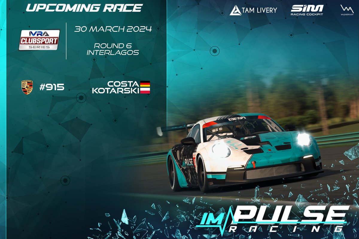 ImpulseRacing__'s tweet photo. #IVRA | The last dance in the @IVRALeague ClubSport Series tomorrow!

We are still fighting in the GT4 &amp; TCR Championship for the title. Let's go! 👊

#WeAreImpulse https://t.co/O3UNS13EIj
