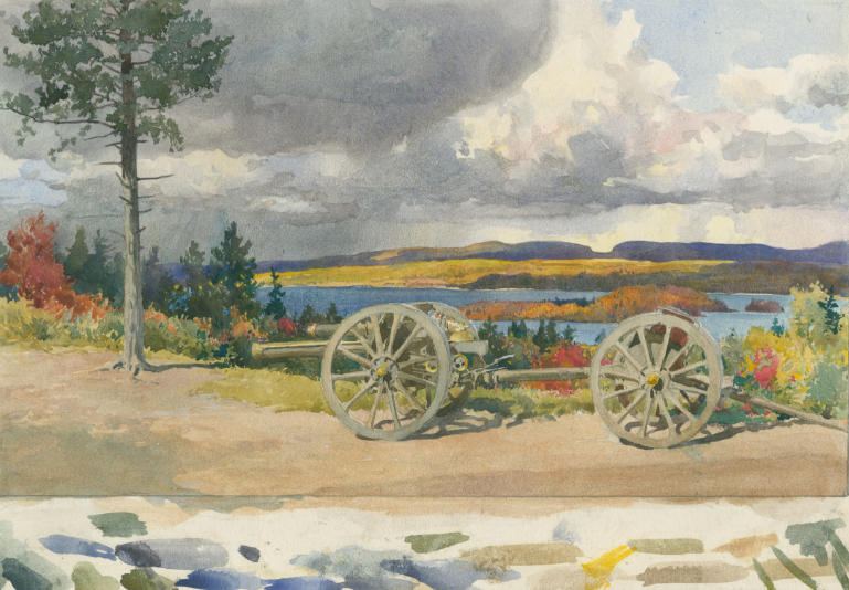 Corner of Petawawa Camp Painted by Charles William Jefferys in 1918 Beaverbrook Collection of War Art CWM 19710261-0210 #FirstWorldWar #WW1 #CanadianArt #Petawawa #FWW #CanadianHistory #MilitaryHistory #paintings