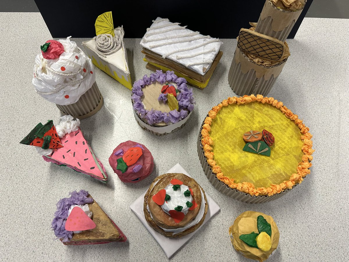 Our Year8 Art students have completed their ‘Sweets & Cakes’ outcomes in cardboard and paper this term. A huge variety of design ideas with tremendous talent demonstrated on the 3D products. Well Done Y8 ✂️✏️🧁🍰@nieperacademy