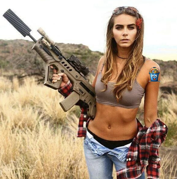 This is a random image of a hot girl and a gun with $CHUM #memecoin tattoo.