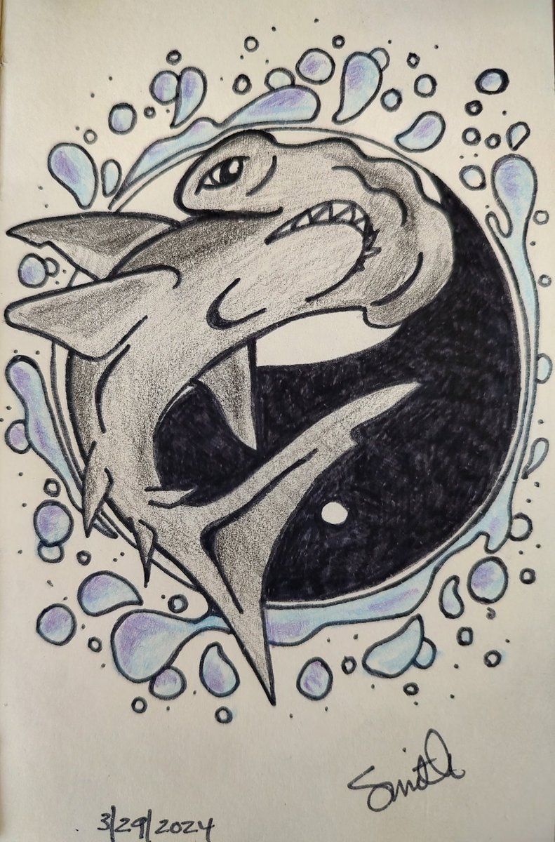 A cartoon doodle of a Hammerhead Shark in my mini sketchbook.