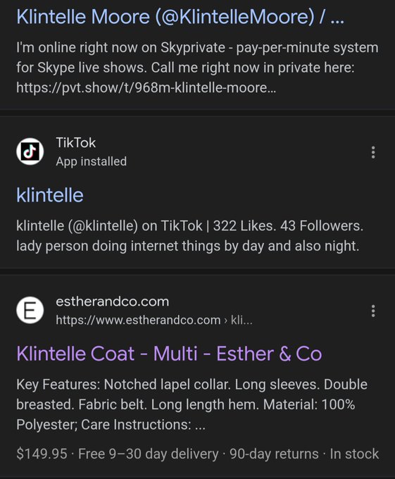 ?? I've been the only Klintelle for like, years. Ask one of those internet data scraping AIs even.   Sus<a href="/tag/skype"class="tags"><span>#skype</span></a>