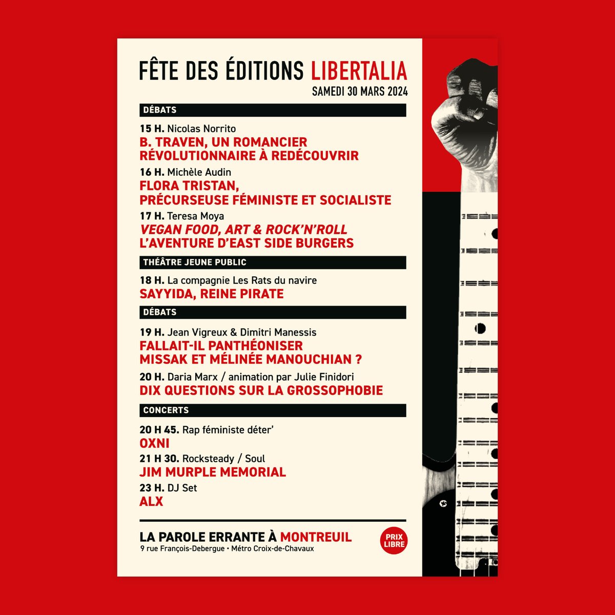 Braderie de livres à la fête Libertalia. On vient de recevoir une palette de retours 'défraîchis', théoriquement destinés au pilon. Certes, ils sont parfois abîmés. Au lieu de les détruire, on préfère les vendre à moitié prix en manif ou lors des fêtes. Ce sera le cas ce samedi.