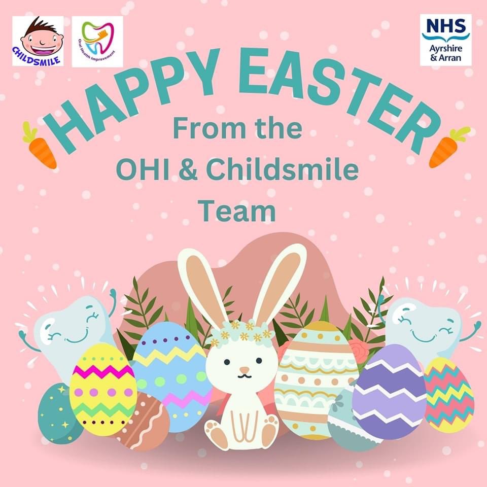 🐇 Happy Easter 🐣 

Wishing all our followers and colleagues a lovely Easter weekend! 

Remember that bedtime brush 🪥 is so important after eating all of your chocolate 🍫  eggs! 

 #childsmile #ayrshireandarran #ayrshire #dental #oralhealth #oralhealthimprovement