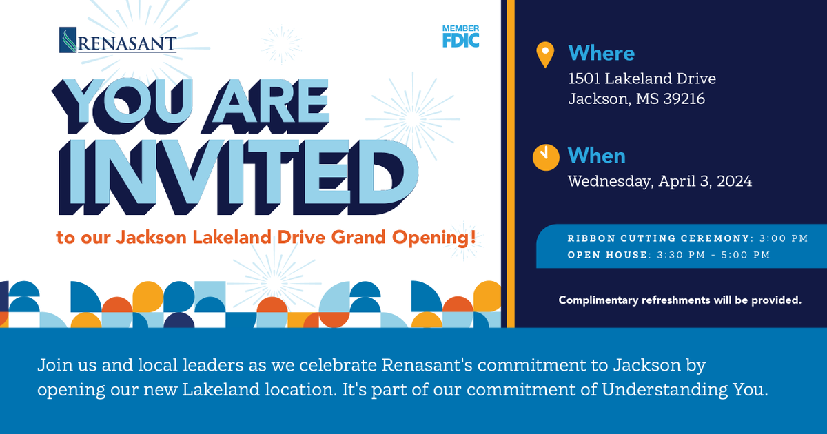 👋 Hey Jackson! We hope to see many familiar faces at our Lakeland Drive Grand Opening on Wednesday, April 3. JOIN US! #JacksonMS #JacksonMississippi
