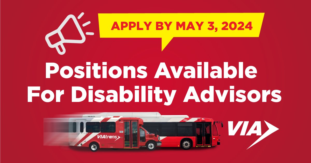 VIA is seeking bus and van riders, and those who work with organizations supporting the disability community, to serve on the VIA Accessible Transit Advisory Committee (ATAC). Learn more at VIAinfo.net/atac.