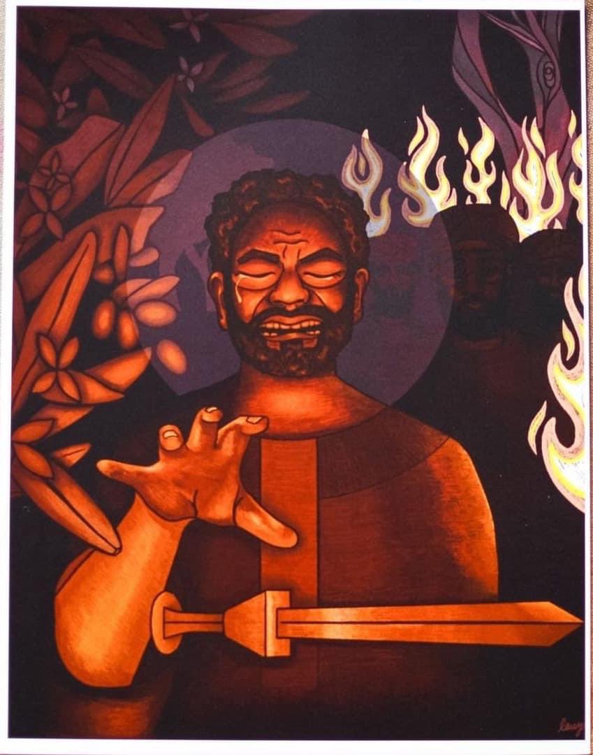 In disarming Peter, Christ disarms all Christians. — Tertullian (160-220CE) Artwork: “Disarming Peter” by Lauren Wright Pittman